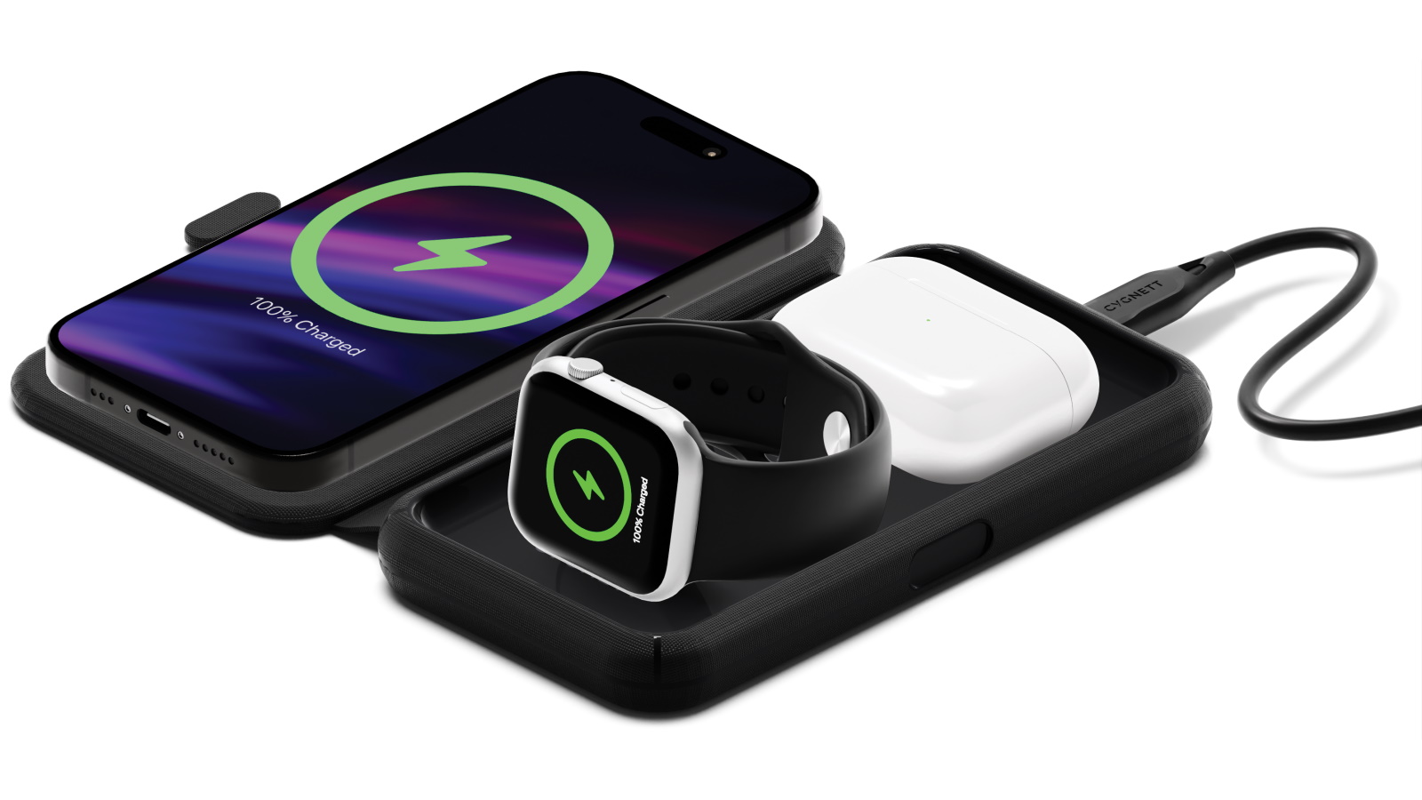 Cygnett Voyager MagTravel 3-in-1 Wireless Charger - Black