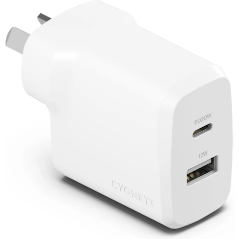 Cygnett PowerPlus 32W Dual Port USB-C Wall Charger - White