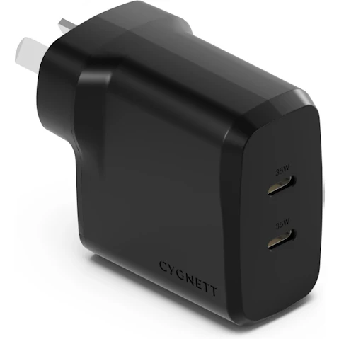 Cygnett PowerPlus 35W Dual Port USB-C Wall Charger - Black