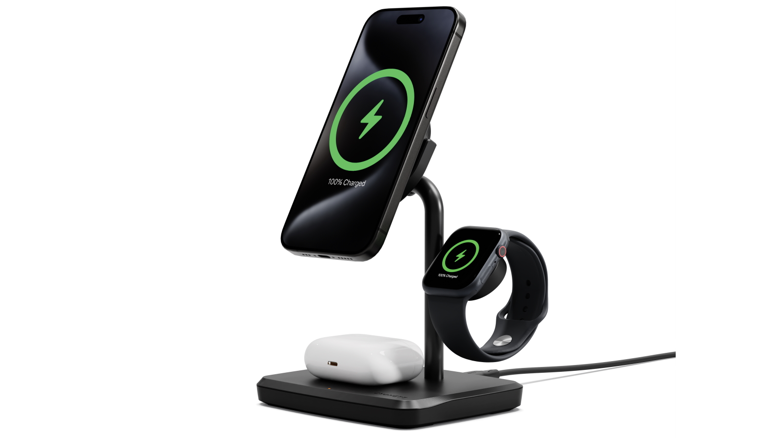 Cygnett ChargeBase Qi2.0 3-in-1 Magnetic Wireless Charger with Wall Charger - Black