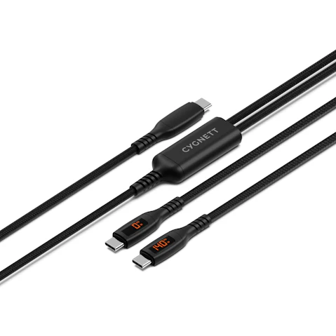 Cygnett Unite 1.5m 140W USB-C to Dual USB-C Split LED Cable