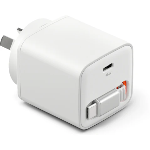 Cygnett PowerPlus 45W USB-C GaN Wall Charger with Retractable Cable