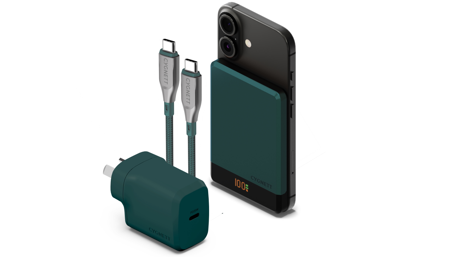 Cygnett MagSlim 3-in-1 Phone Charge Pack - Teal