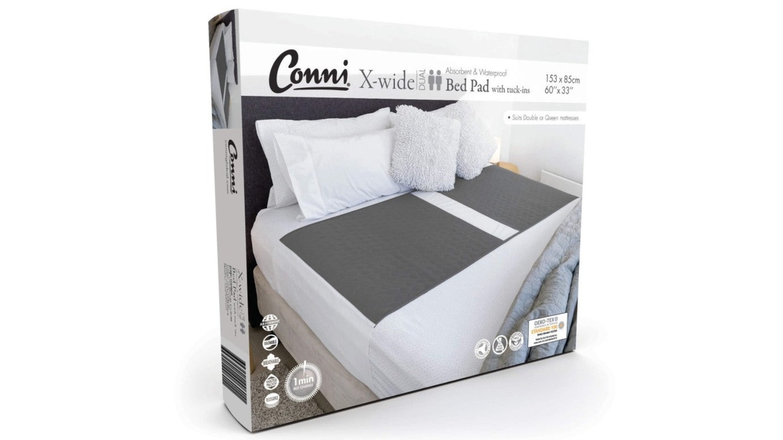 Conni 153 x 85cm X-Wide Dual Bed Pad with Separation Panel - Charcoal