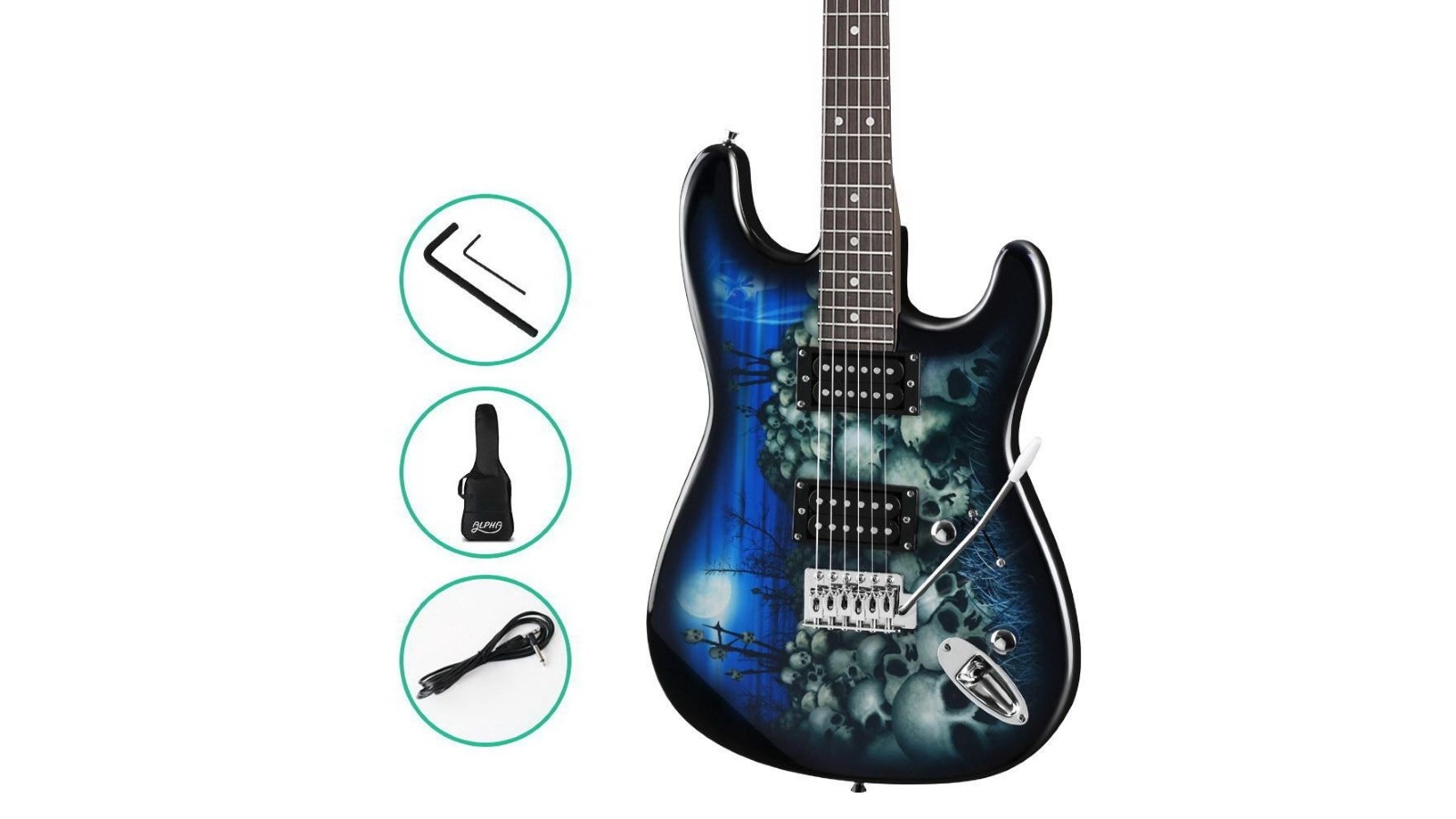 Alpha Rock Blue Steel String Electric Guitar with Carry Bag Harvey Norman