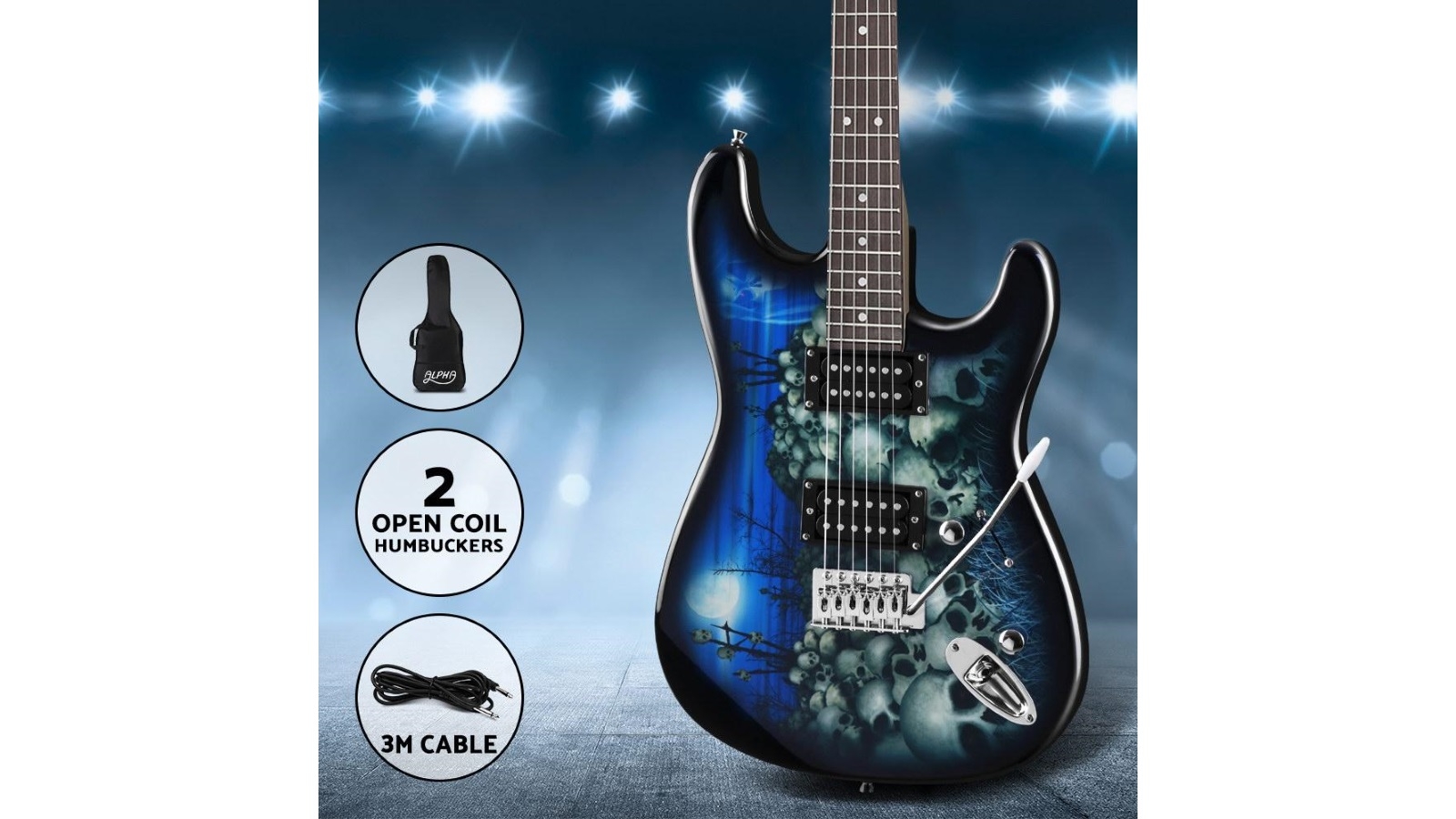 Alpha Rock Blue Steel String Electric Guitar with Carry Bag Harvey Norman