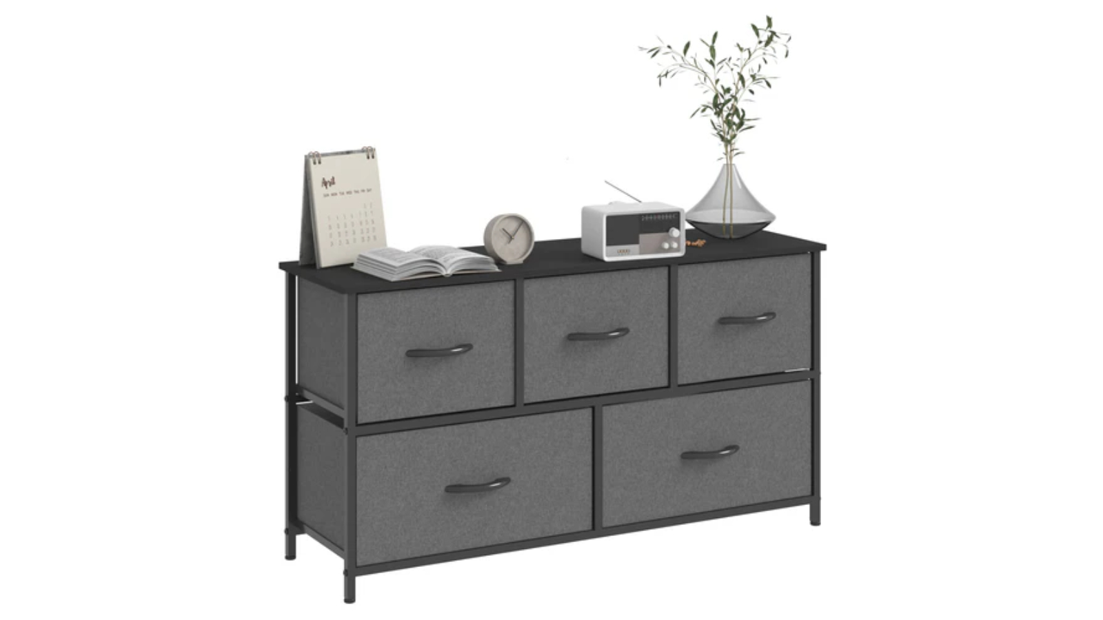 Advwin Fabric Chest of 5 Drawers Dresser Lowboy Storage Cabinet - Grey