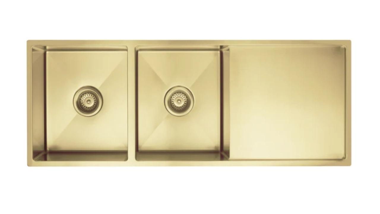 Meir Lavello Double Bowl and Drainboard 1160x440mm Kitchen Sink - Brushed Bronze Gold
