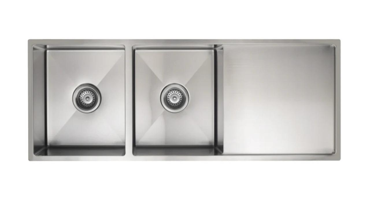 Meir Lavello Double Bowl and Drainboard 1160x440mm Kitchen Sink - Brushed Nickel