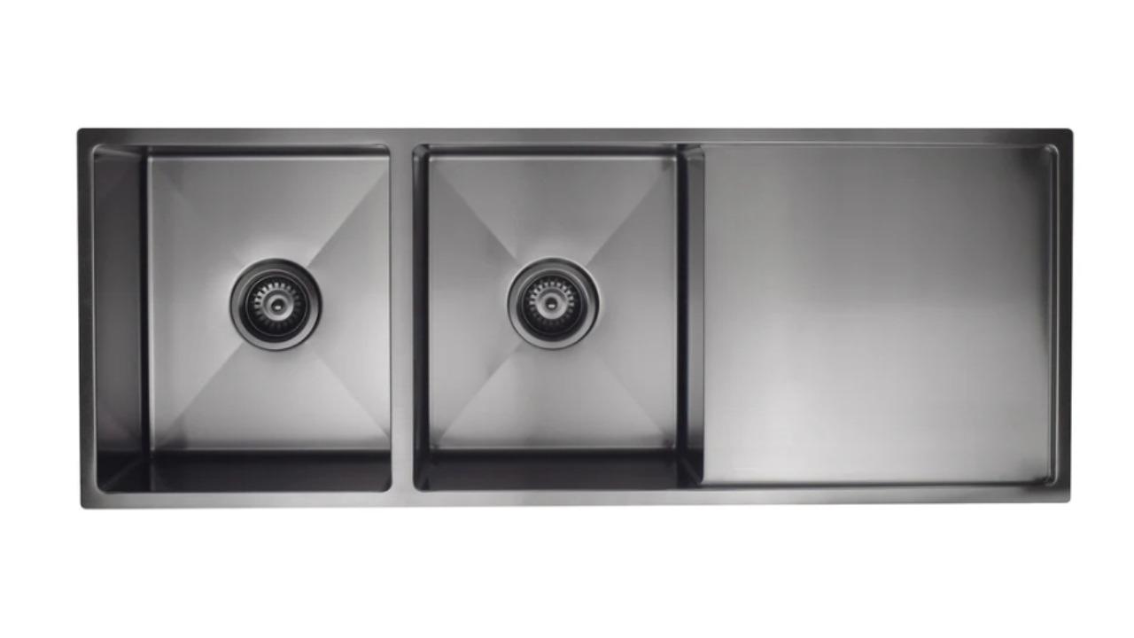 Meir Lavello Double Bowl and Drainboard 1160x440mm Kitchen Sink - Gunmetal Black