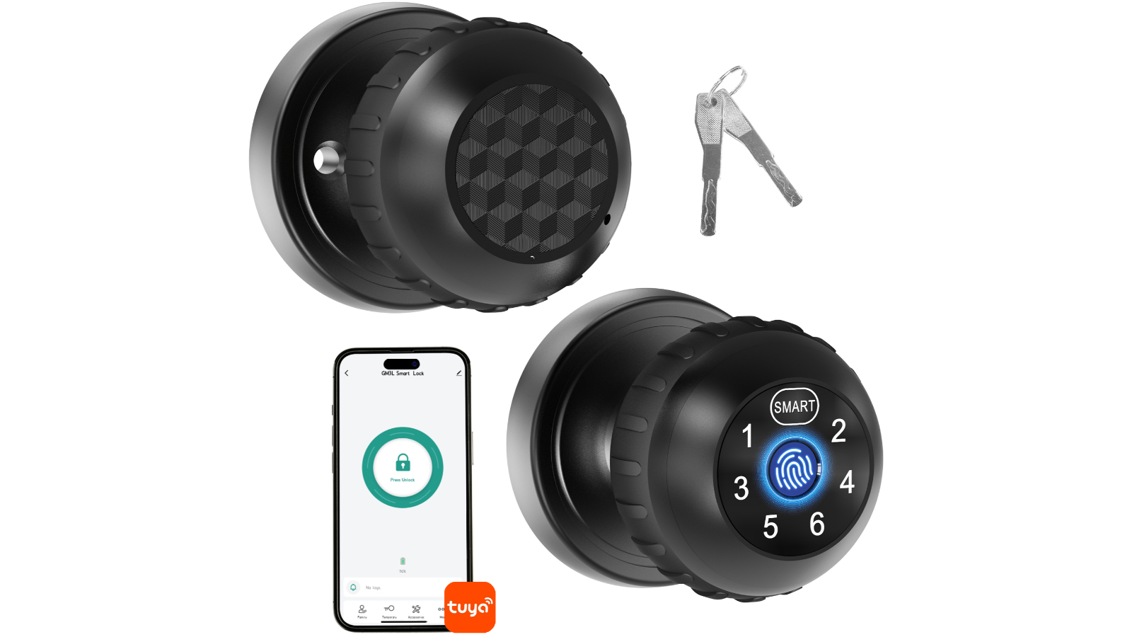 Advwin Smart Fingerprint Door Knob with Keypad - Black