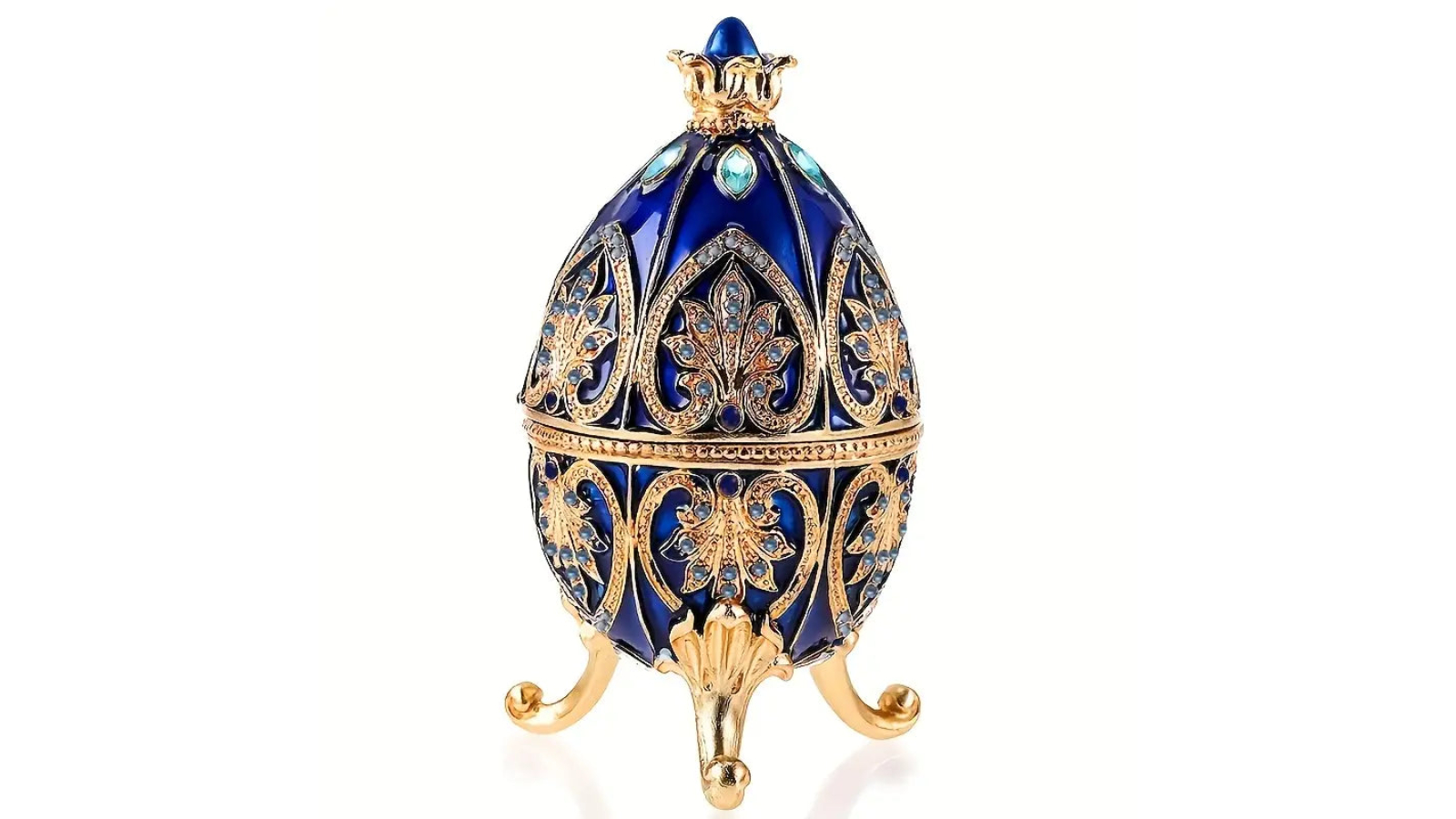 TM Enameled Faberge Egg Style Jewelry Box - Dark Blue