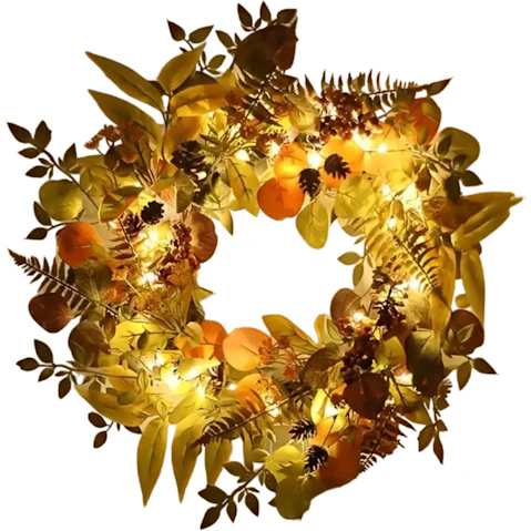 TM Autumn Glow LED Light Wreath with Artificial Foliage