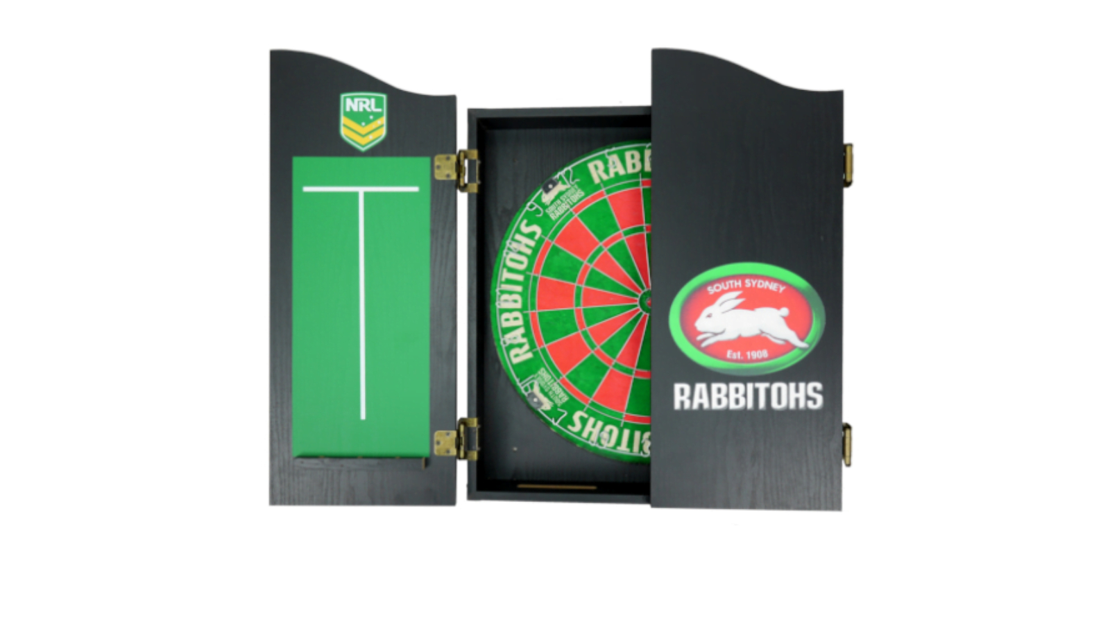 NRL South Sydney Rabbitohs Dart Board and Cabinet Set