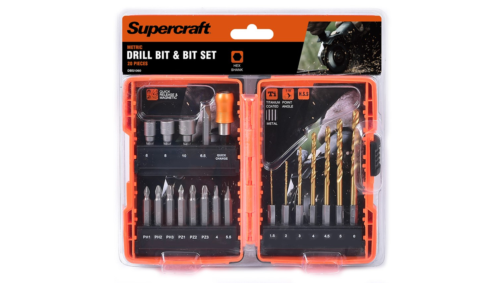 Supercraft 20 Piece Quick Release Hex Drill Bit Metric Set | Harvey Norman