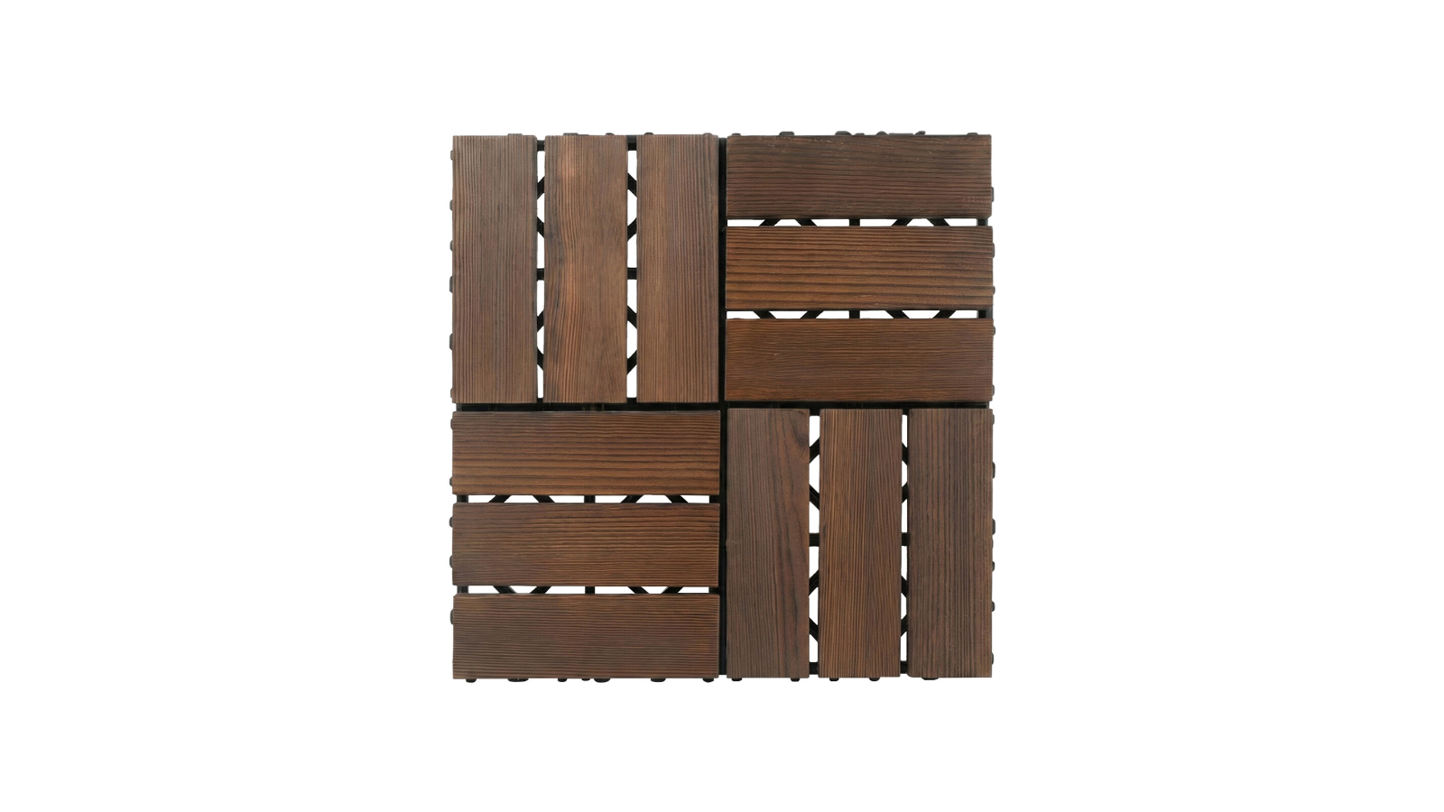 Lauft 10 Piece 12-Slat 30cm Solid Pinewood Carbonized Deck Tile - Dark Brown