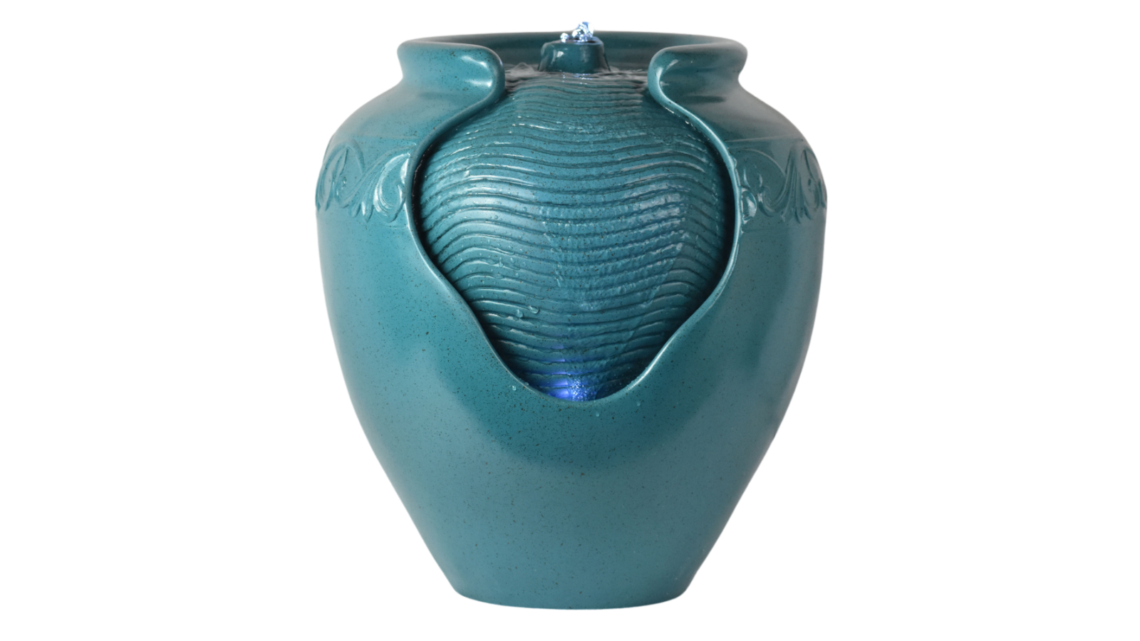 Teamson Home Indoor/Outdoor Hand-Glazed Pot Water Fountain with LED Light - Teal