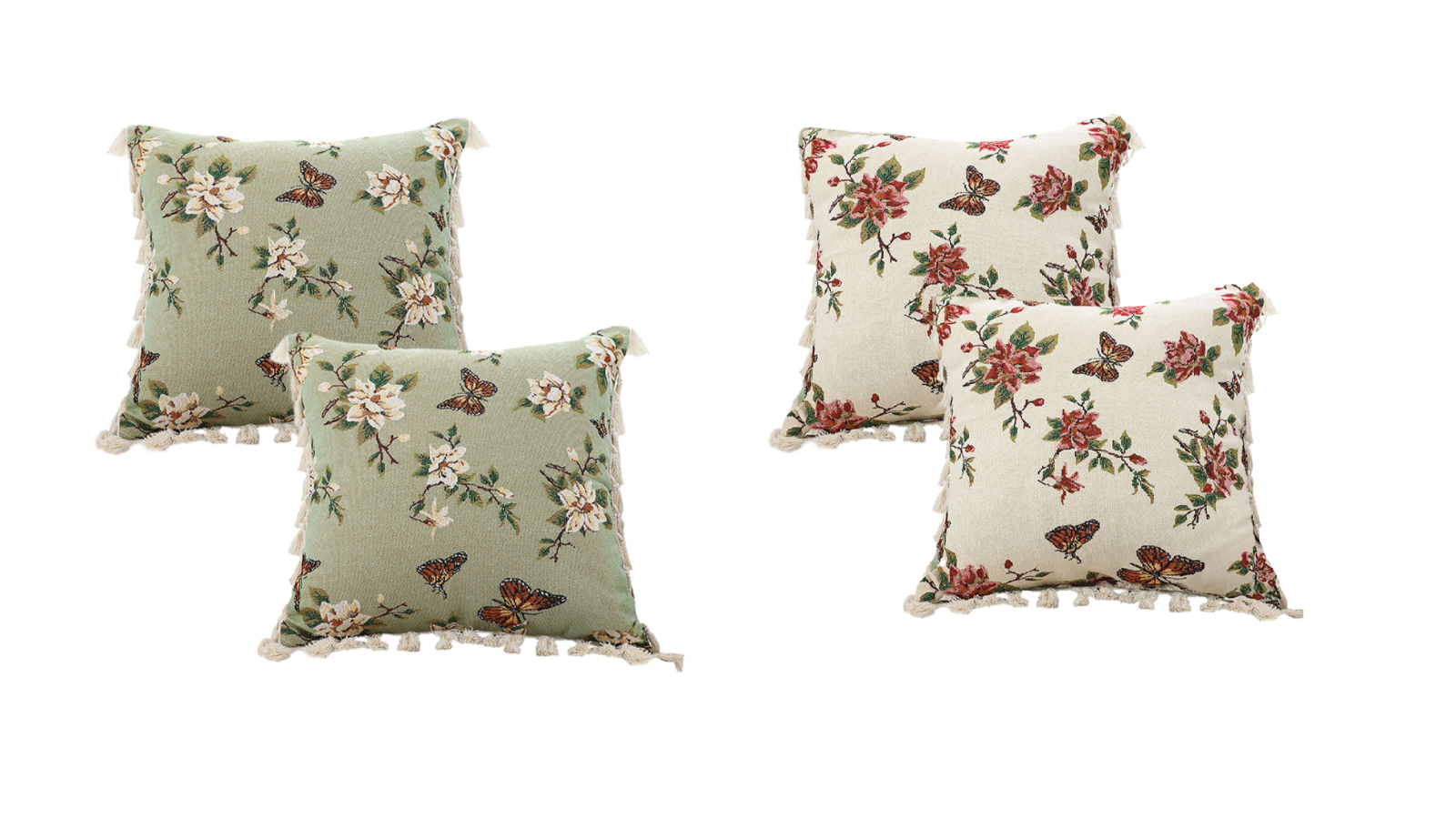 Soga 2 Piece 45cm French Vintage Butterfly Loves Flowers Tassel Throw Pillow
