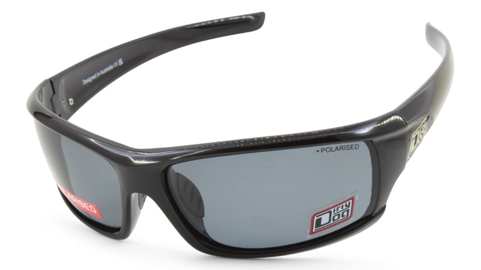 Dirty Dog 53182 Mens Clank Shiny Polarised Sport Sunglasses - Black/Grey