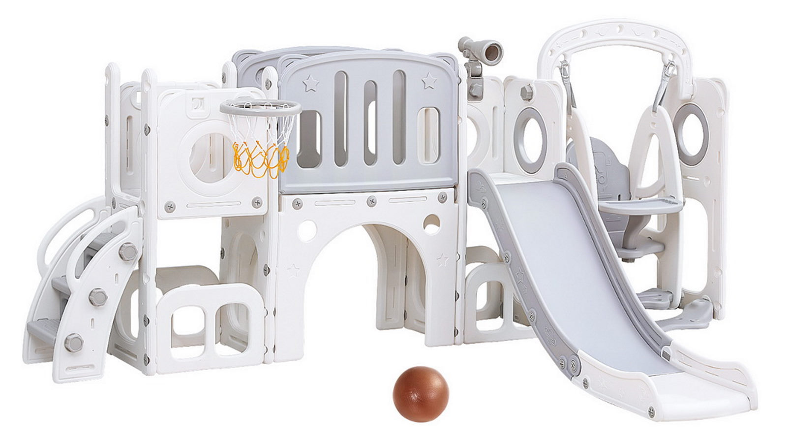Keezi Kids 132cm Slide Swing Set With Basketball Hoop - Grey