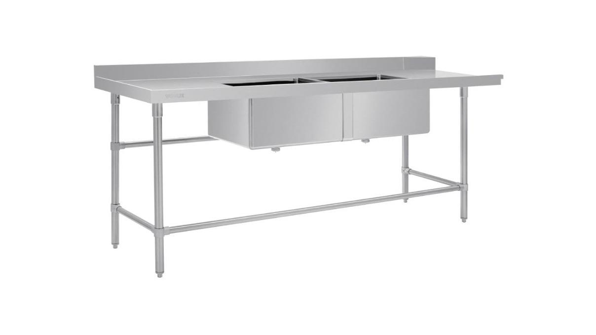 Vogue DE475 Dishwasher Inlet Table with Double Bowl Sink - 240 x70 x 96cm
