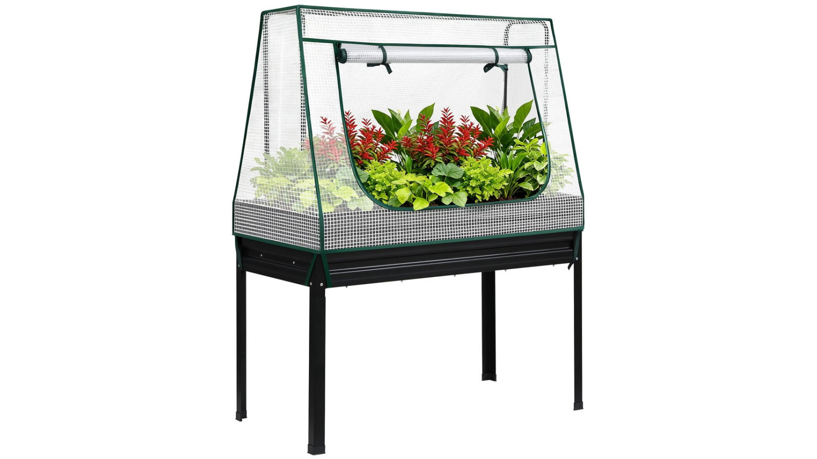 Green Fingers 116 x 60cm Elevated Metal Garden Bed Kit with Mini Greenhouse Cover