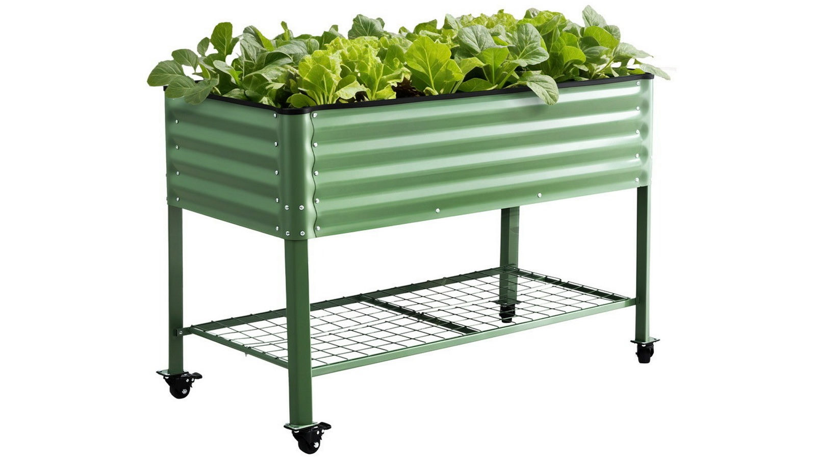 Green Fingers Elevated Raised Garden Bed Kit Mobile with Locking Wheels and Storage Shelf 