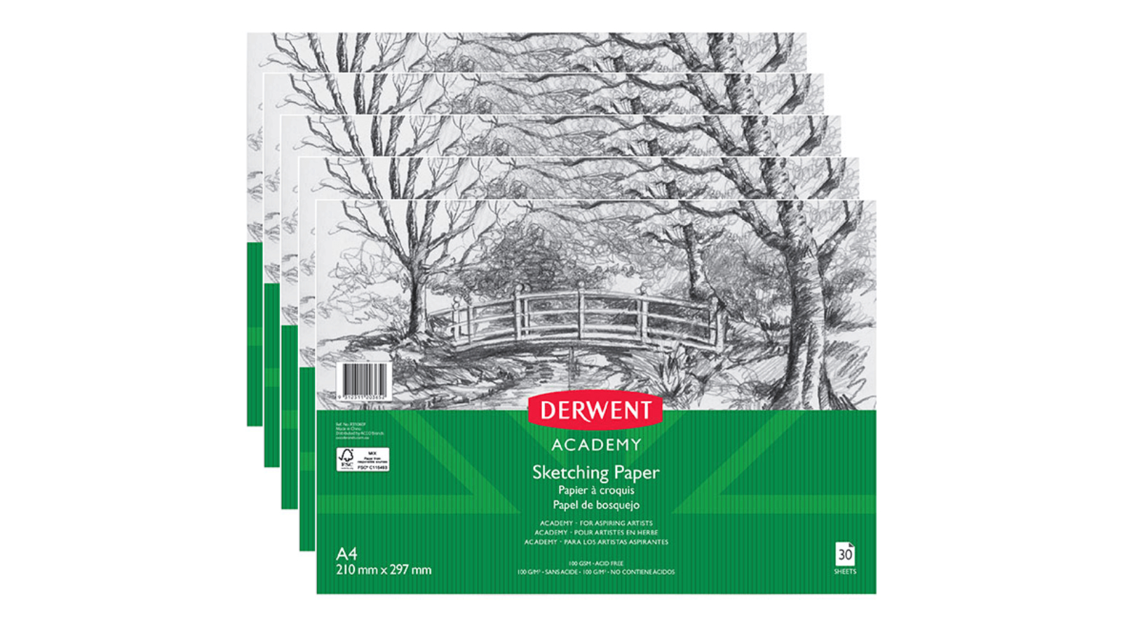 Derwent Pack of 5 30 Sheet A4 Academy Sketch Pad Book Paper Landscape