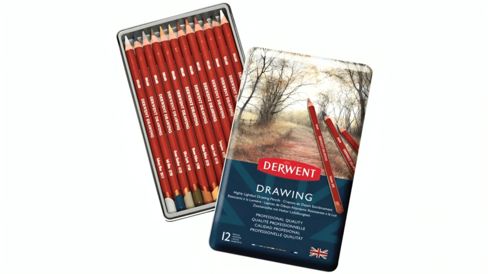 Derwent Pack of 12 Professional Drawing Coloured Pencil Tin Set