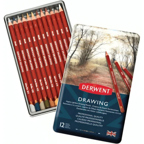 Derwent Pack of 12 Professional Drawing Coloured Pencil Tin Set
