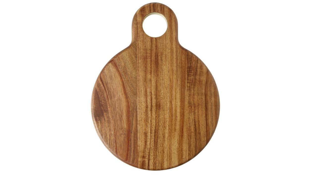 Davis and Waddel Acacia and Brass Round Serving Board - Natural