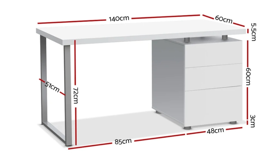 Artiss 3Drawer White Computer Desk Harvey Norman