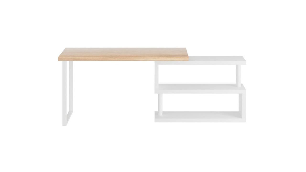Artiss 360 Degree Rotating L-Shaped 140cm Corner Computer Desk with Bookshelf