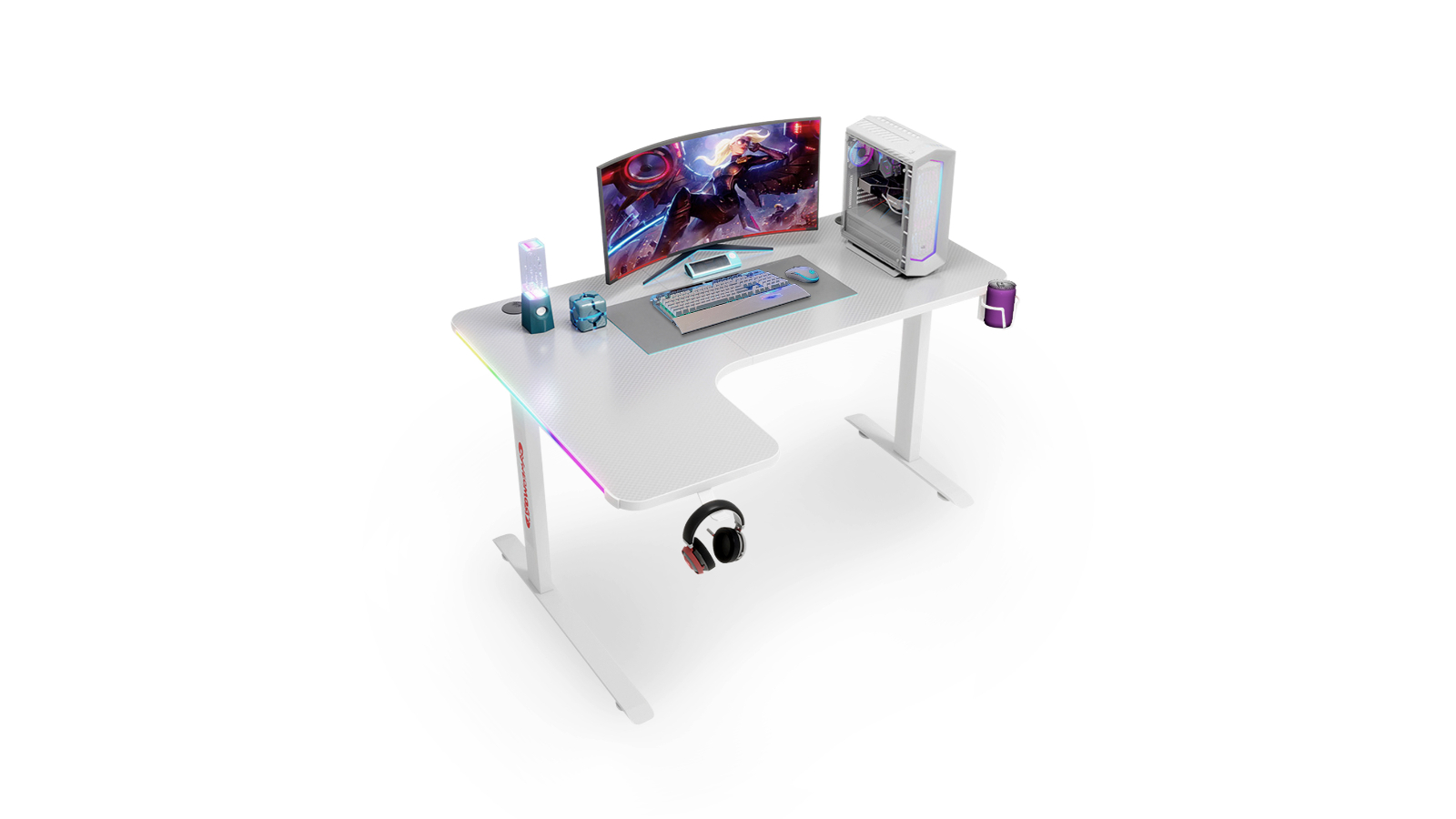 MIUZ 160cm RGB LED Carbon Fiber Gaming Desk - White