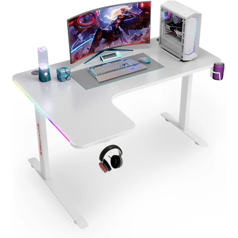 MIUZ 160cm RGB LED Carbon Fiber Gaming Desk - White