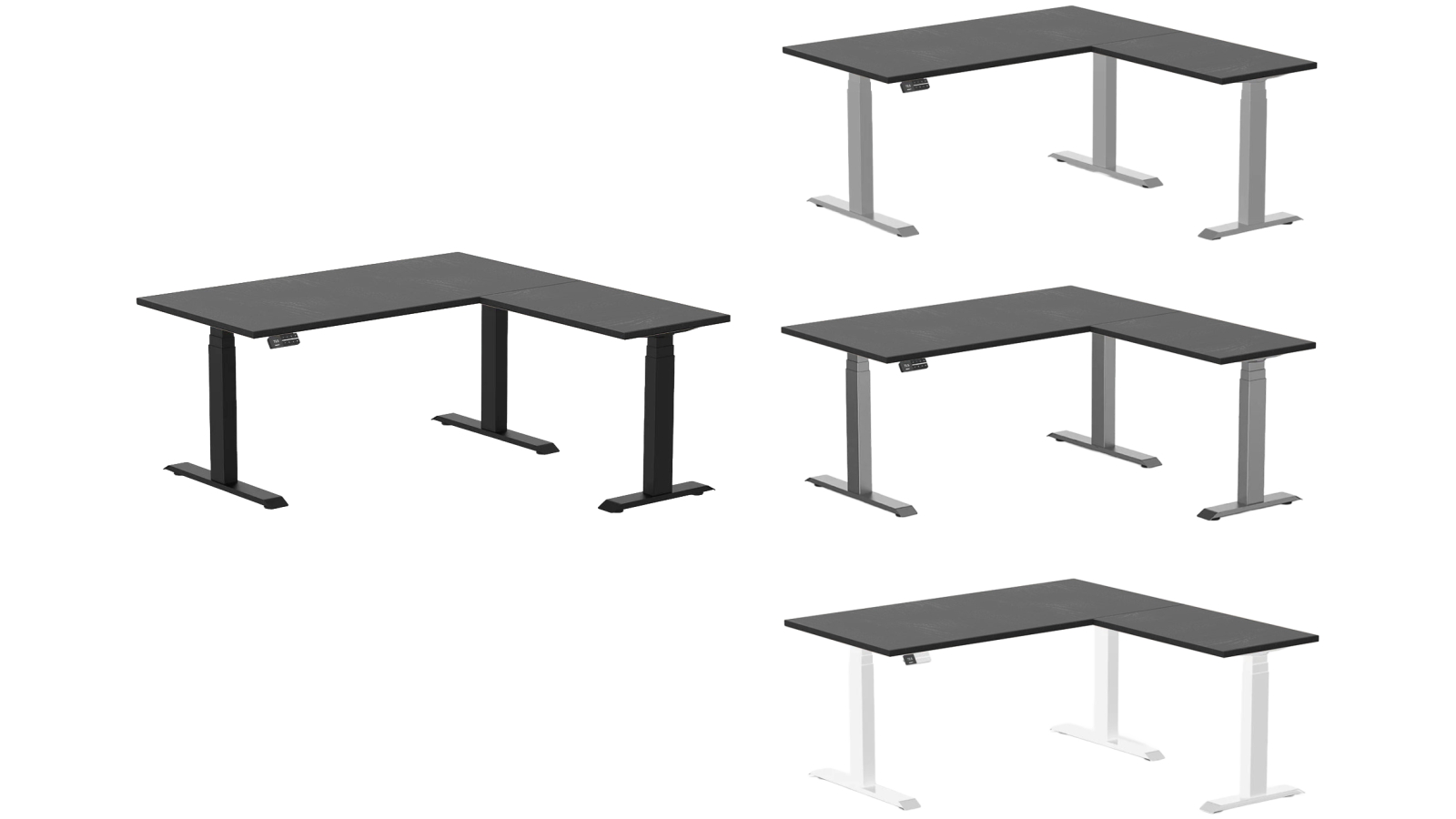 Desky Black Ash Hardwood L-Shape Sit Stand Desk