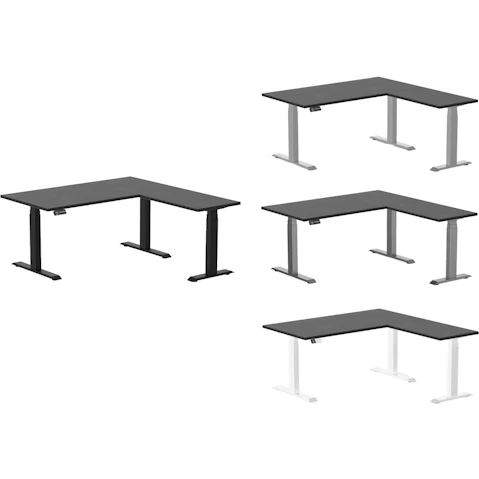 Desky Black Ash Hardwood L-Shape Sit Stand Desk