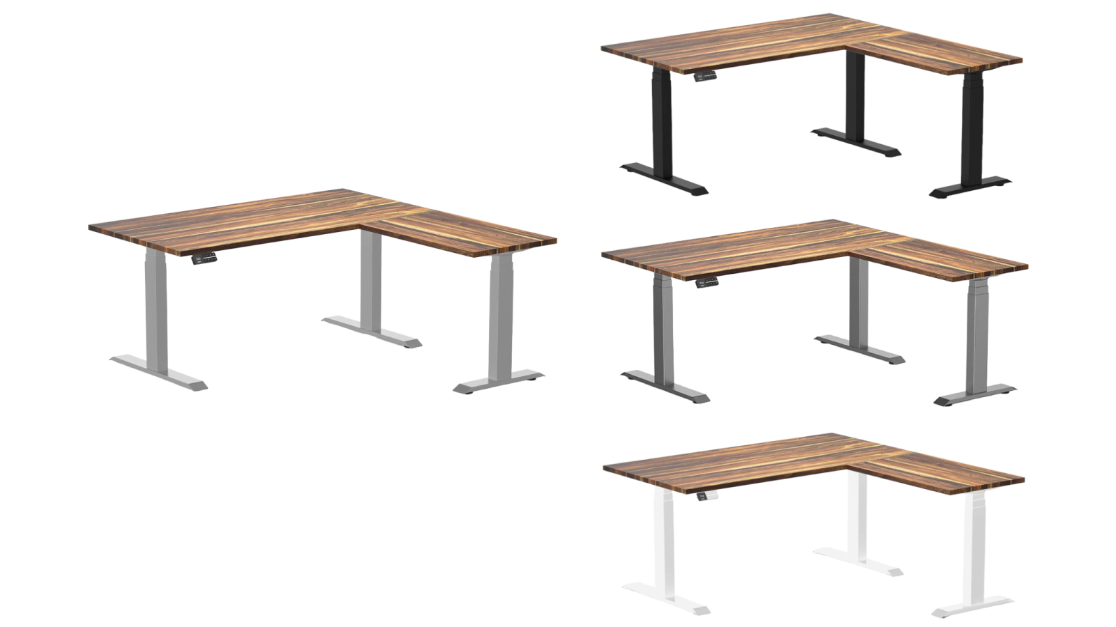 Desky Pheasantwood Hardwood L-Shape Sit Stand Desk