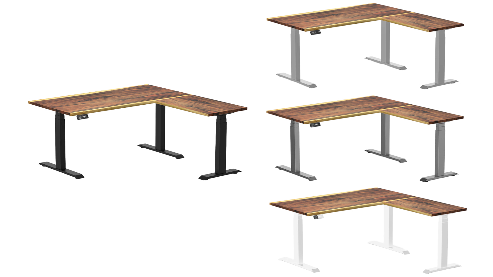 Desky Saman Hardwood L-Shape Sit Stand Desk