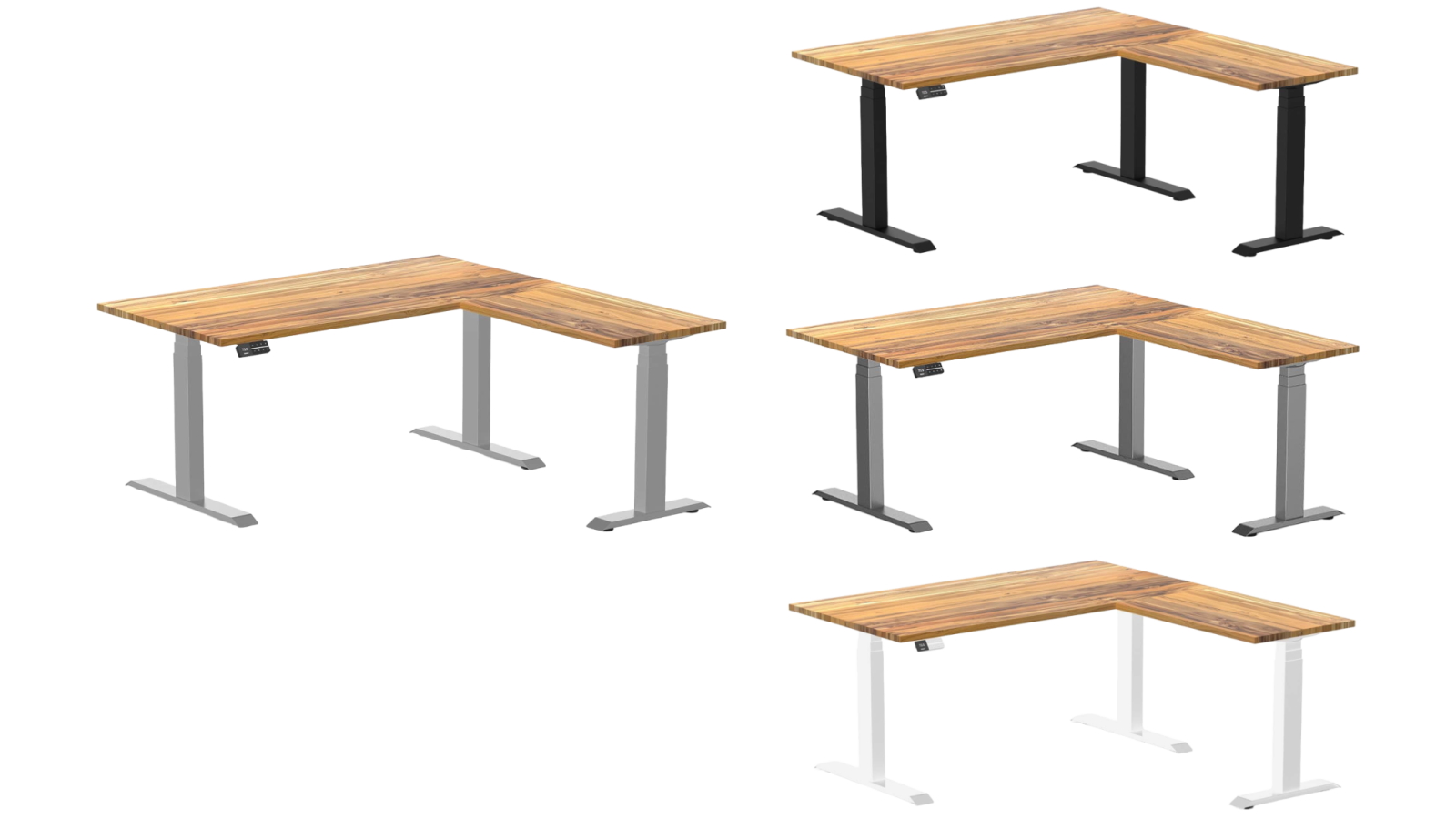 Desky Teak Hardwood L-Shape Sit Stand Desk