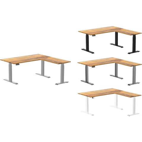 Desky Teak Hardwood L-Shape Sit Stand Desk