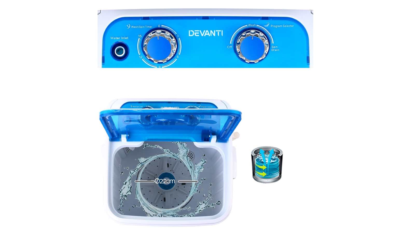 Devanti 4.6kg Portable Camping Mini Washing Machine Blue Harvey Norman
