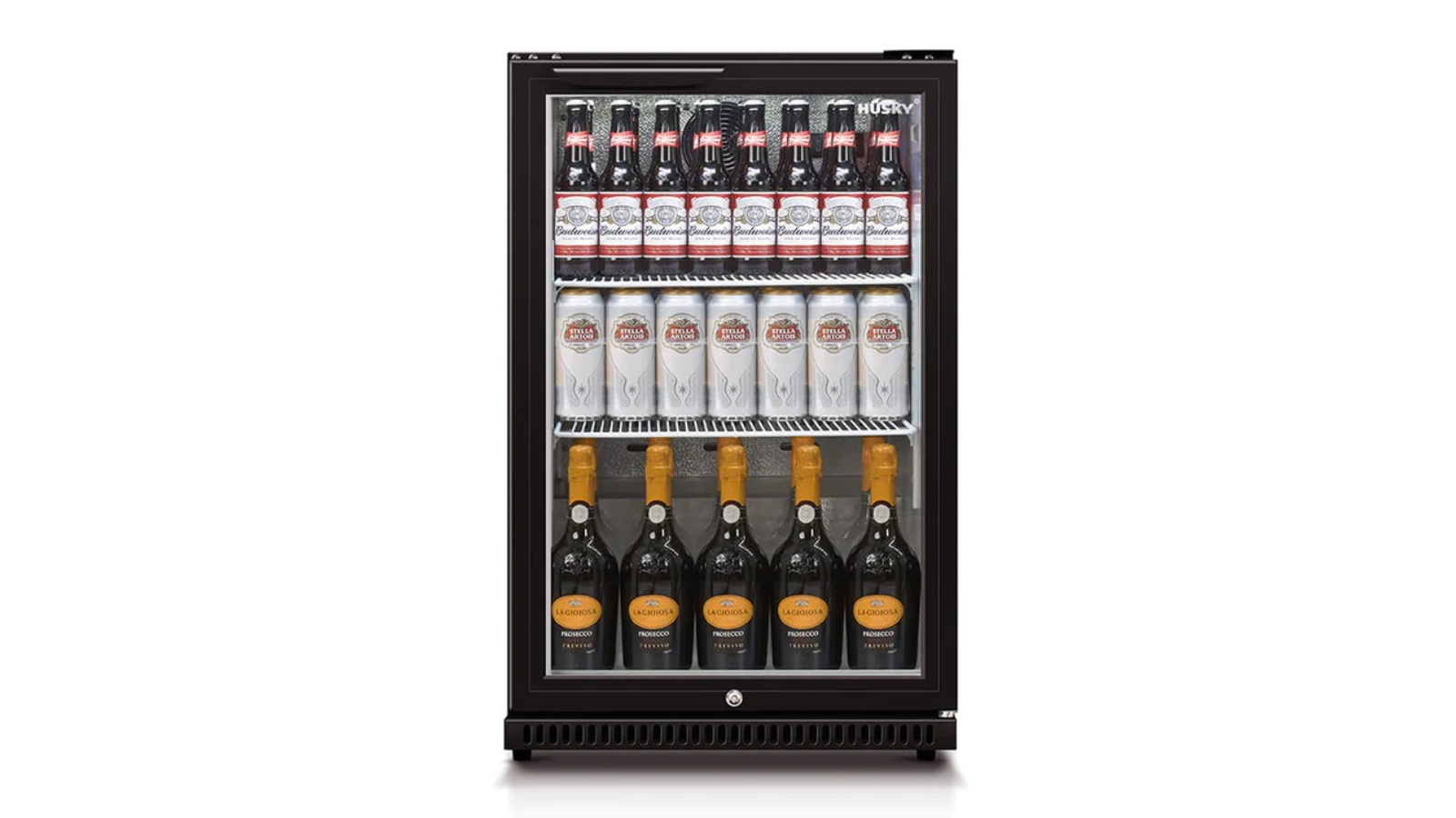 Husky 118L Single Door Back Bar Fridge Black Harvey Norman