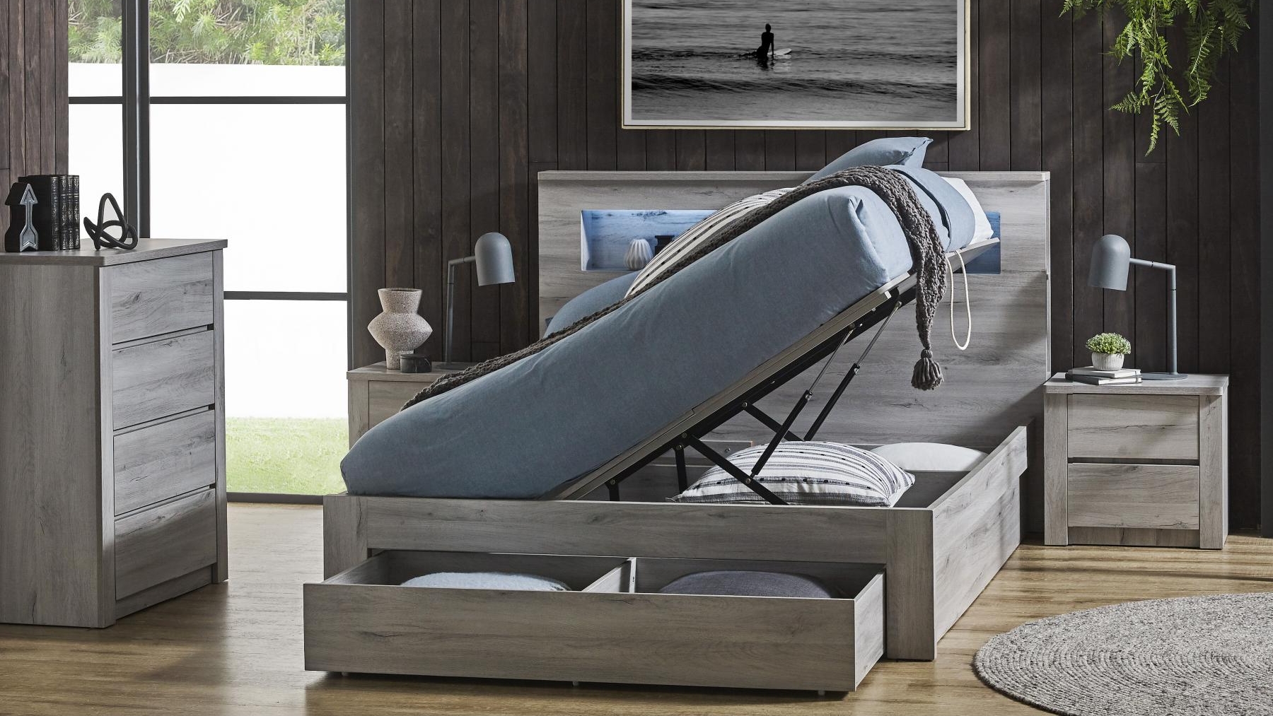 Venus Washed Grey Gaslift Bed - King | Harvey Norman