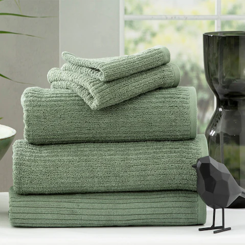 Renee Taylor Cobblestone 650GSM Cotton Ribbed Face Towel - Sage