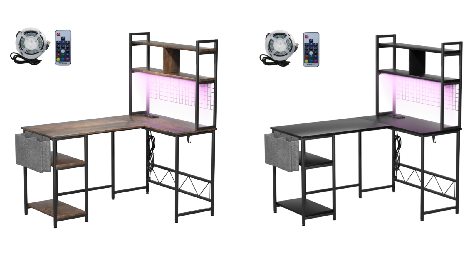 Levede L Shaped Gaming Desk with Built-In LED Lights