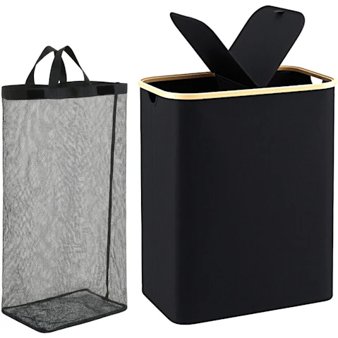 Artiss 2 Sections Laundry Basket with 150L Foldable Removable Bags - Black