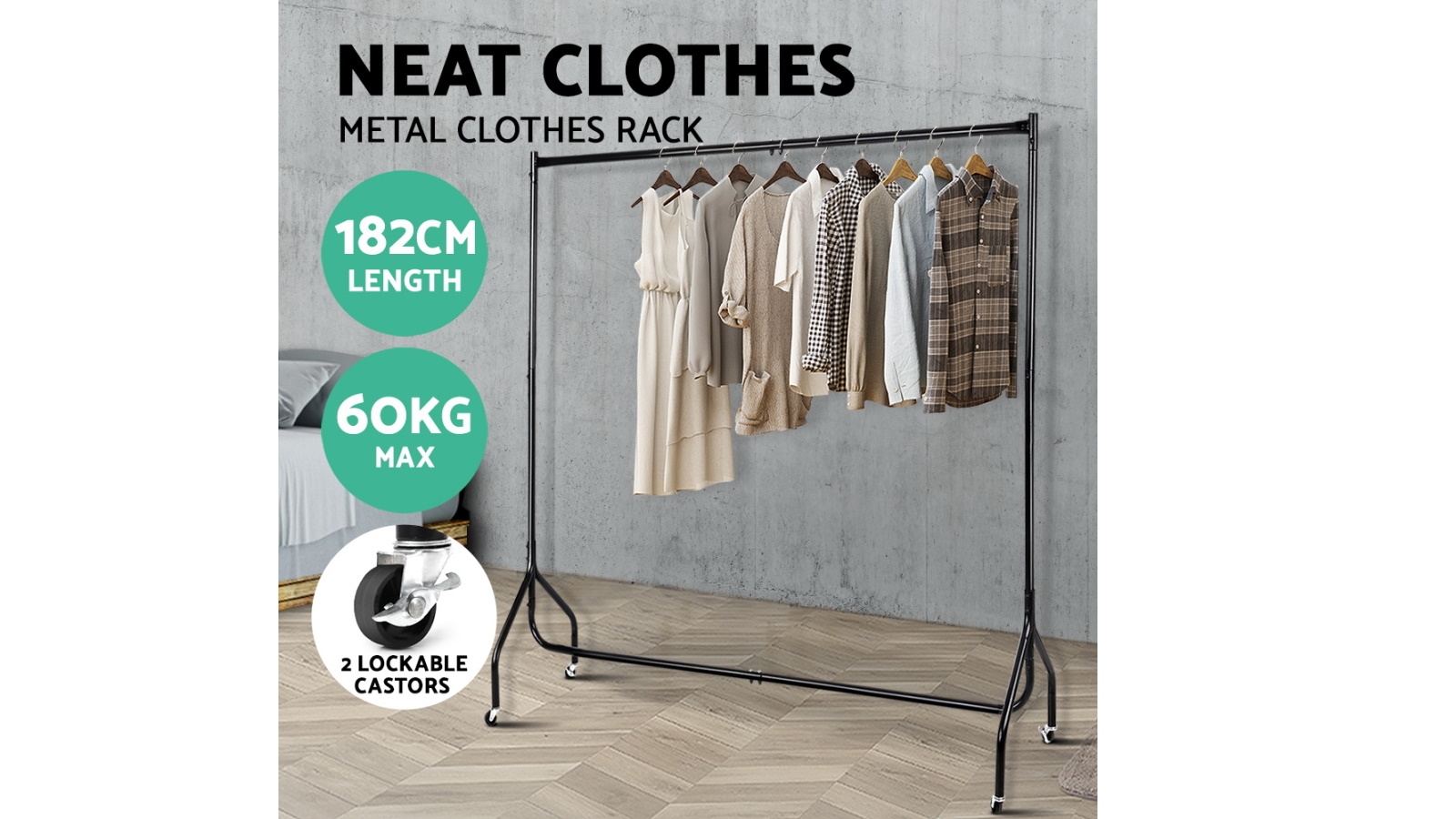 Artiss 6FT Metal Coat Racks Hanger Stand Black Harvey Norman