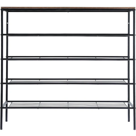Artiss 5-Tier Walnut Bob Shoe Rack - 25 Pair