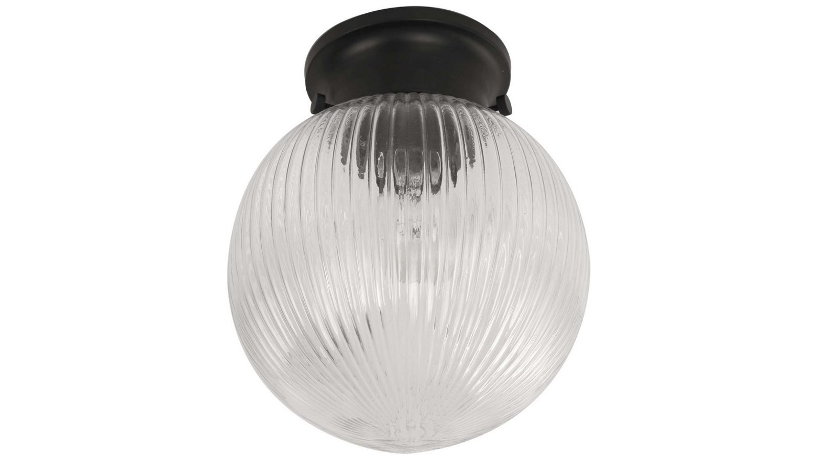 DIY Batten Fitting Spherical Ribbed Clear Glass with Black Highlight Ceiling Light